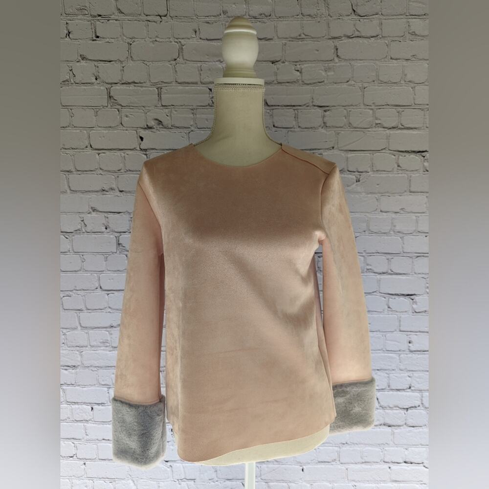 NWT Zara Faux Suede Long Sleeve Faux Fur Cuff Top Small